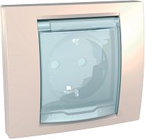 Розетка с заземлением с рамкой Schneider Electric Unica 1-м. крышка шторки IP44 бежевый картинка